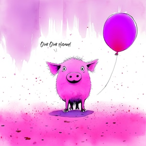 Lechón Oink Oink ¡Hurra! Tarjeta de felicitación en blanco - Tarjeta de cerdo rosa, felicitaciones, celebración