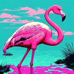 Pinke Flamingo Blanko Karte unter einem pinken Himmel