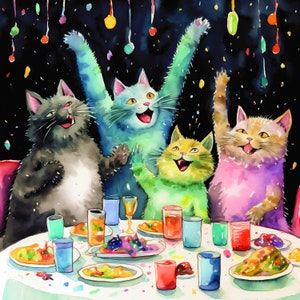 Carte de voeux vierge fête de chat, carte de chat, tea party de chat, carte, carte d'anniversaire de chat
