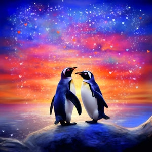 Nuestro amor es tarjeta de felicitación del pingüino de la broma de la nieve