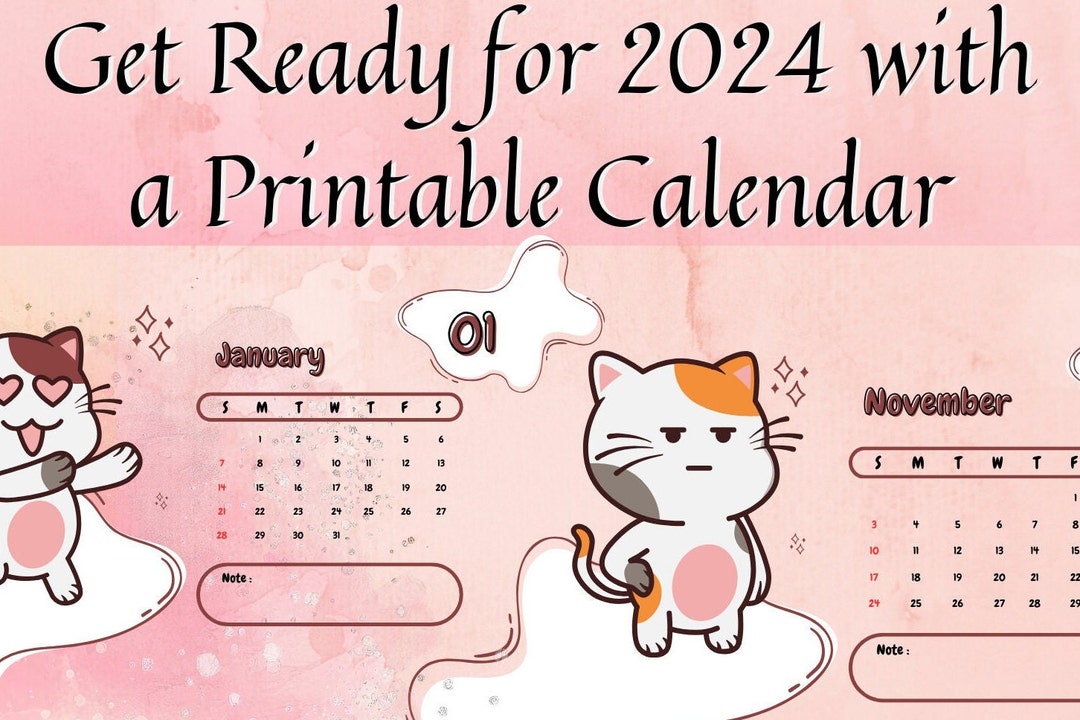 2024 Printable Calendar Cute Aesthetic Cats Printable Calendar 2024