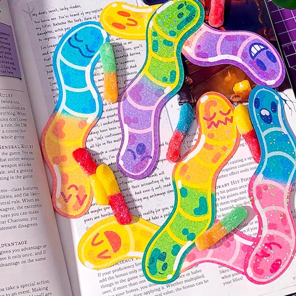 Gummy Worm Bookmark: Holographic Reading Accessory