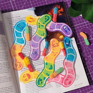 Gummy Worm Bookmark | Holographic Bookmark| Cute Gift| Reading Accessories | Reading Gift