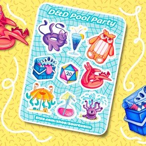 Adesivos de vinil à prova d'água para festa na piscina D&D | Presente nerd | Adesivos TTRPG