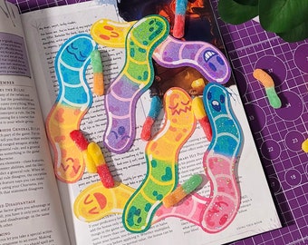 Gummy Worm Bookmark | Holographic Bookmark| Cute Gift| Reading Accessories | Reading Gift