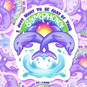 Symfonie Delphin Holographischer Vinyl Aufkleber | TikTok Meme Aufkleber | Lustiges Internet Geschenk