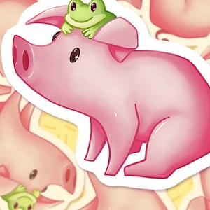 Poogie Schweinchen und Frosch Monster Hunter Wilds Matt Vinyl Aufkleber | Monsterjäger Geschenk | Süßer Tier Merch