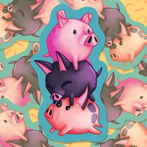 Süßer Schwein Stapel glänzender Vinyl Aufkleber | Windwaker Tieraufkleber