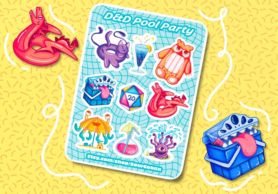 D&D Pool Party Waterproof Vinyl Sticker Sheet | Nerdy Gift | TTRPG ...