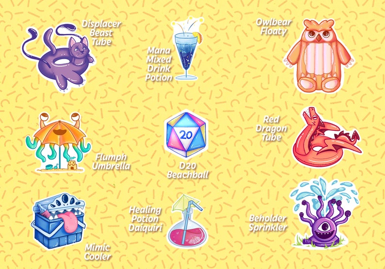 D&D Pool Party Waterproof Vinyl Sticker Sheet | Nerdy Gift | TTRPG ...