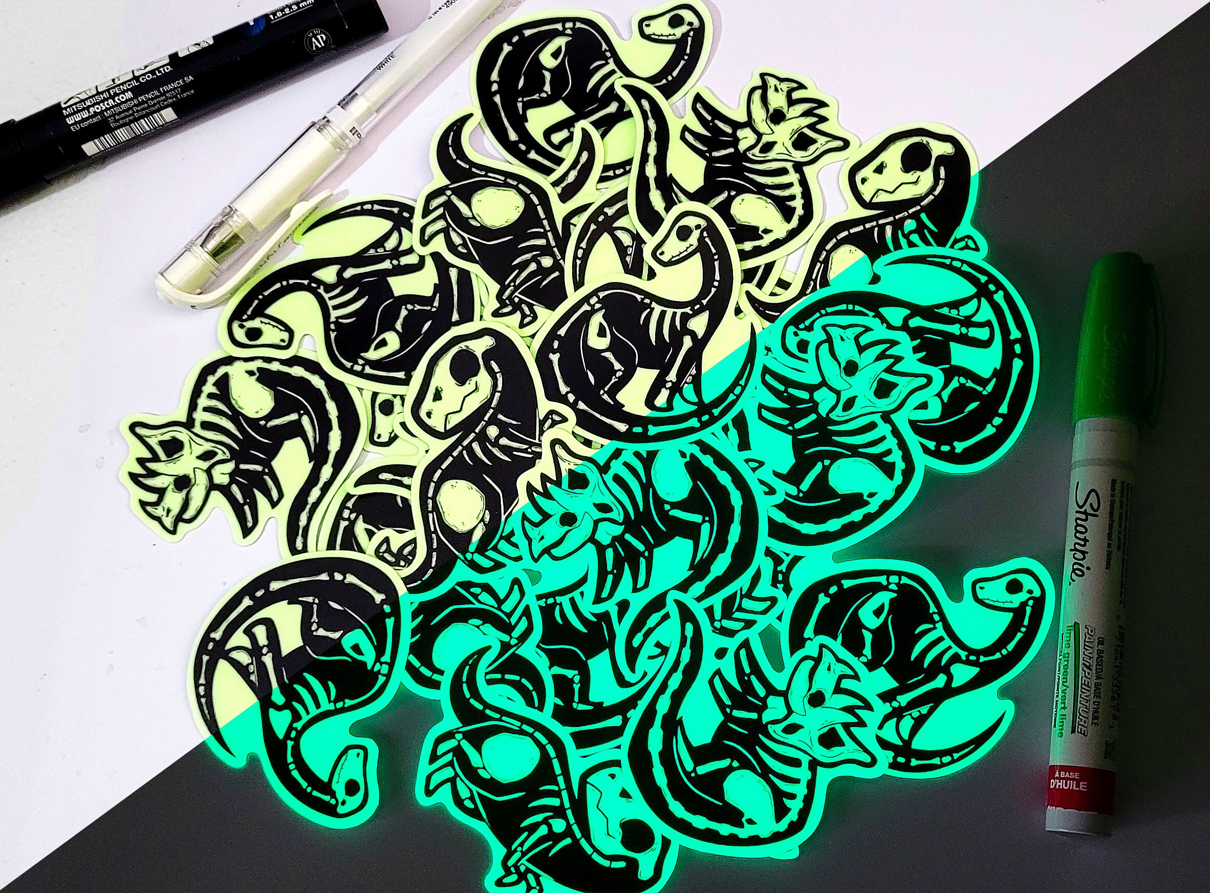 Glow in the Dark Dinosaur Skeleton Waterproof Vinyl Sticker
