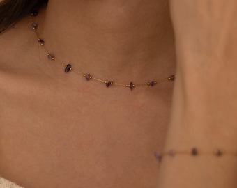 Raw Amethyst Necklace – Natural February Birthstone Choker, Dainty Gemstone Jewelry Gift