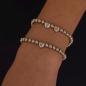 Letter Initial Bracelet Letter Name Bracelet Minimalist Stackable Bracelet Silver Beaded Bracelet Stretch Bracelet Heart Initial Couple Gift