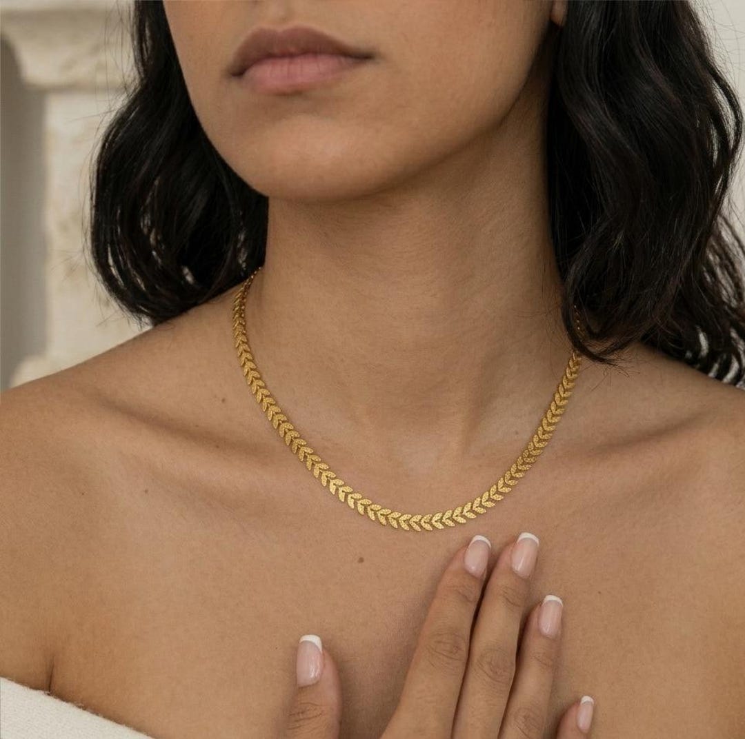 Greek Style Leaf Chain Necklace - Minimalist Layering Gold Waterproof ...
