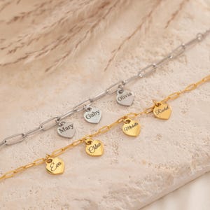 Personalized Heart Charm Dainty Bracelet Name Custom Heart Bracelet Family Bracelet Love Pendants With Names Custom Mom Bracelet Letter Gift