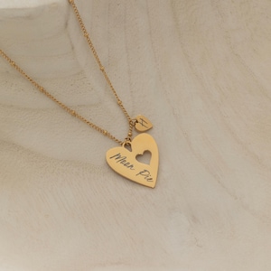 Gold Heart Name Necklace – Personalized Engraved Mother Daughter Jewelry, Big and Small Heart Pendant