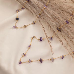 Raw Amethyst Necklace – Natural February Birthstone Choker, Dainty Gemstone Jewelry Gift image 8