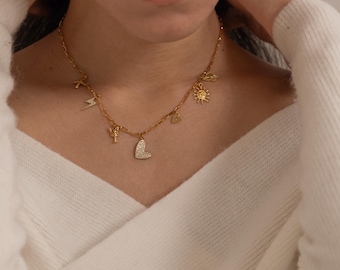 Custom Charm Necklace: Build Your Own 18K Gold Statement Chain