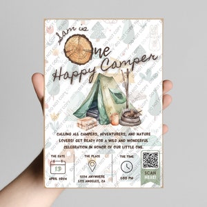 First Birthday Invitation “One Happy Camper” Themed