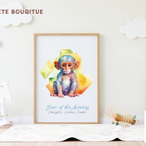 Monkey (2028, 2016, 2004, 1992) CUSTOM Digital Print Year of the Monkey personalized gift, nursery decor, wall art, Chinese Zodiac, newborn