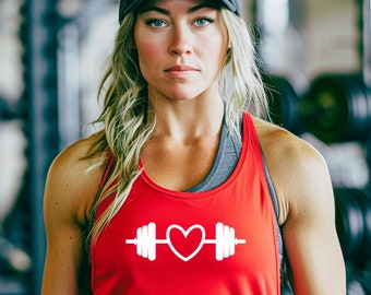 Heart Barbell Racerback Tank Top, Valentine's Workout Shirt