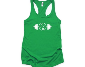 Cute Clover Barbell St. Patricks Day Workout Tank Top for Women