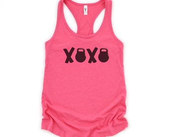 Pink XOXO Valentine Workout Tank Kettlebell
