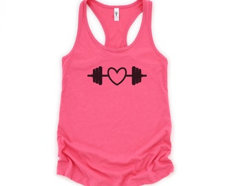 Pink Heart Barbell Valentines Workout Tank Top