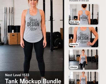 Next Level 1533 Tank Top Mockup Bundle, Women’s Ideal Racerback Tank Mockups, Heather Gray Gym Tank Mockup,