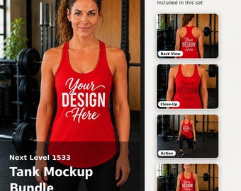 Next Level 1533 Tank Top Mockup Bundle, Women’s Ideal Racerback Tank Mockups, Black Gym Tank Mockup,