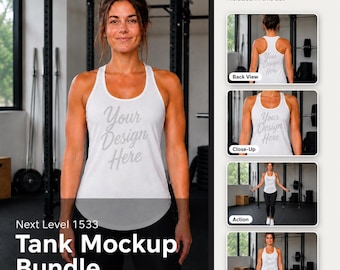 Next Level 1533 Tank Top Mockup Bundle, Women’s Ideal Racerback Tank Mockups, White Gym Tank Mockup,