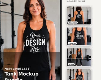 Next Level 1533 Tank Top Mockup Bundle, Women’s Ideal Racerback Tank Mockups, Black Gym Tank Mockup,