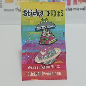 Space, Alien, Spaceship and Planet Enamel Pin Set