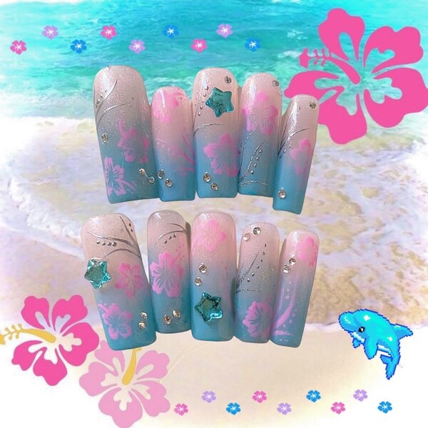 Y2K Tropical Gyaru press-ons nails