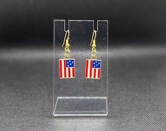 USA Flag Gold Plated Enamel Dangle Earrings