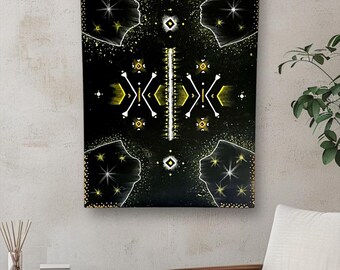 Agistri Night Painting: Amazigh African Symbols, Island Beauty Wall Art