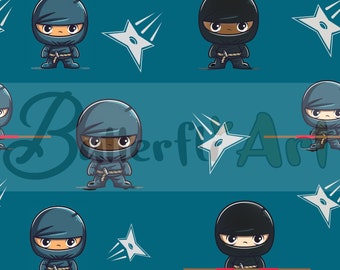 Ninja Seamless pattern/ Kids Seamless Pattern/ Cute Ninjas / Print/ Digital File / Digital Download / Fabric Pattern / PDF
