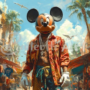 Edgy Mickey Mouse, Minnie, and Donald | Tropical Vibes Wall Art | Disney Decor | Pop Culture Art Print | Unique Disney Poster |Art Print