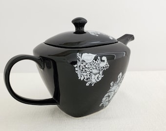 Skye McGhie Porcelain Teapot, Paisley Pattern, Black and White, 6-cup, with Optional Creamer
