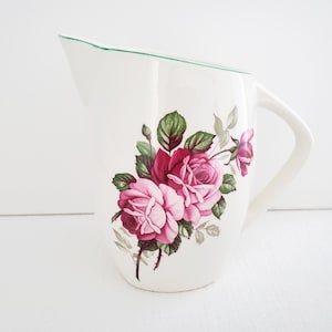 Staffordshire Pottery Jug / Pitcher, Lord Nelson Ware by Elijah Cotton, Made in England, Pink Rose Motif, 6"
