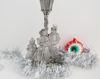 Vintage Seagull Pewter Candlestick, Christmas Carolers, 1990s, Made in Nova Scotia, 8"