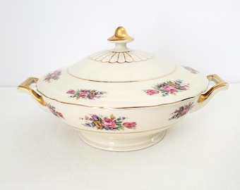 German Serving Dish, Thomas, Bavaria, Ivory Porcelain, Floral, Gold Trim, 10”