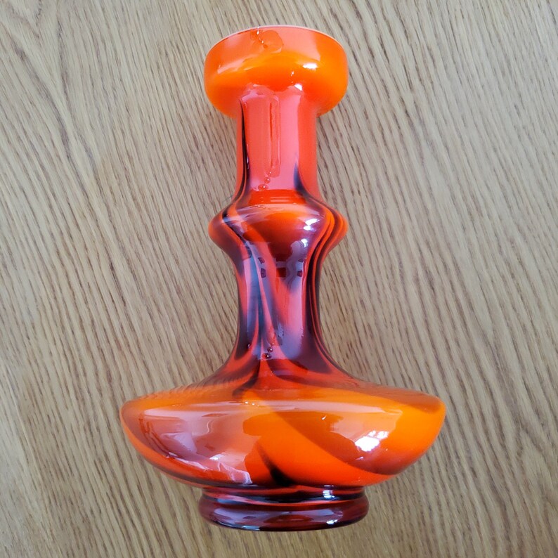 Italiensk glasvas, orange och svart, virvlande, opalin, Florens, Vetreria Barbieri, 1970-talet, 25 cm bild 5
