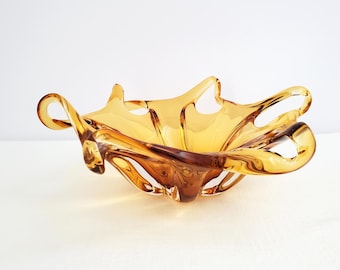 Handblown Amber Centrepiece, MCM, Canadian Chalet Glass, Free-Form, Star-Shaped,  12”, 1960s