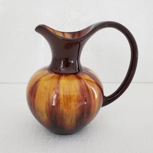 Blue Mountain Pottery Pitcher, Made in Canada, Harvest Gold, Drip Glaze, 1970s, 7&quot;