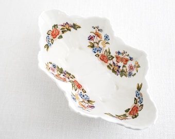 Aynsley “Cottage Garden” Shell Dish, Made in England, Embossed, Flowers, Butterflies, 8”