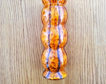 Sällsynt 1920-tals Boho Art Deco-glasvas, Franz Welz, handgjord, bärnsten, ränder, tillverkad i Tjeckoslovakien, 20 cm, naggad