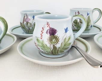 Vintage Buchan Finest Stoneware Pottery Thistle Creamer and Sugar