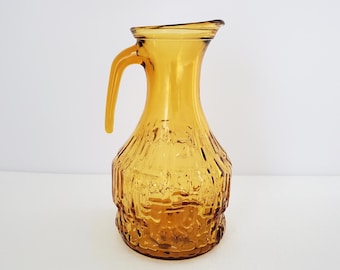 Italian Amber Pitcher, Bormioli Rocco, MCM, Textured Glass, 9”, 40 fl oz