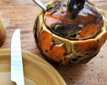 Jam / Marmalade Pot / Sugar Bowl with Fall Leaves